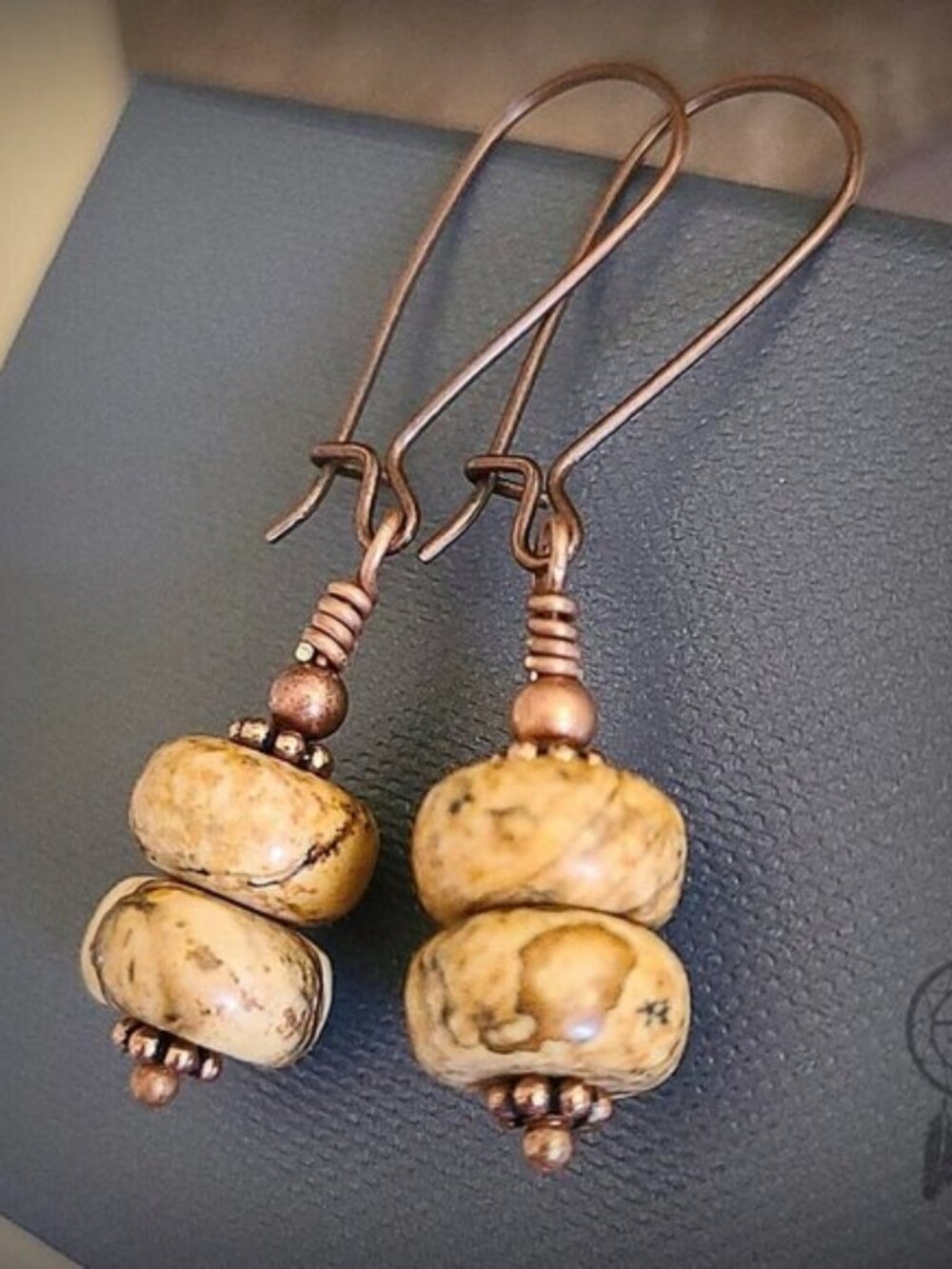 Picture Jasper Earrings Antiqued Copper